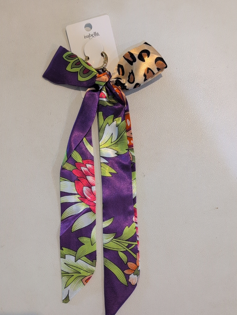 Abella Purple Floral & Leopard-Print Bow twilly Keychain
